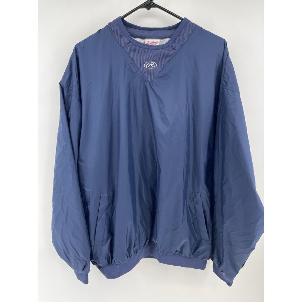 Rawlings Pullover Blue Windbreaker Jacket Mens Practice Elastic Waist XL MLB